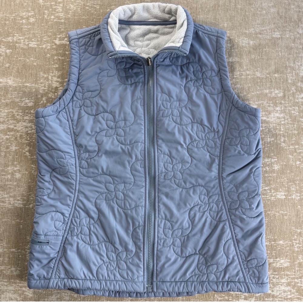 Quilted Floral Stitch Fleece Lined Vest Y2K Retro Layering Blue Women Medium